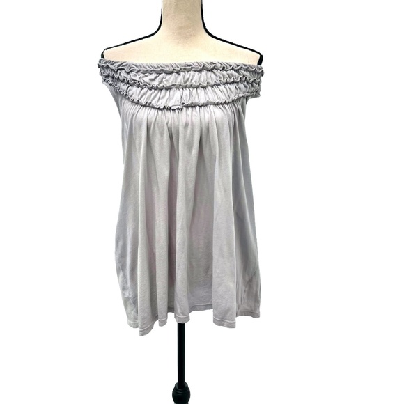 ANTHROPOLOGIE TEE PARTY LIGHT GRAY RUFFLED ELASTIC NECK LOOSE FIT TANK TOP - Picture 2 of 14